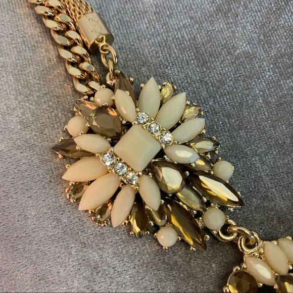 BANANA republic bronze brown cream gem jewelled Embellished statement necklace - Picture 8 of 11